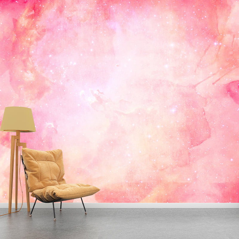 Big Simple Wall Mural Decal in Pink Nebula Wall Covering for Girl's Bedroom, Made to Measure Pink Clearhalo 'Wall Decor' 'Wall Mural' 1112724