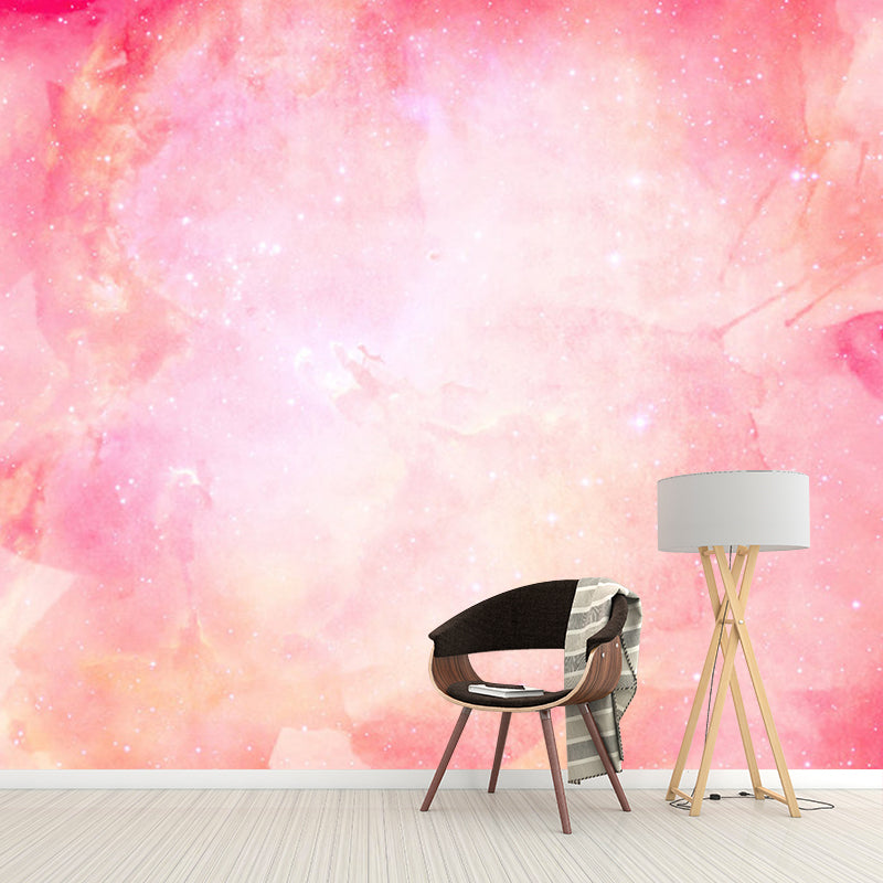 Big Simple Wall Mural Decal in Pink Nebula Wall Covering for Girl's Bedroom, Made to Measure Clearhalo 'Wall Decor' 'Wall Mural' 1112725