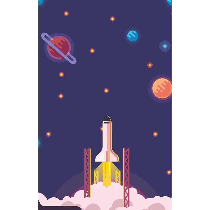 Big Planet and Rocket Mural Wallpaper for Children Stars Wall Decor in Purple, Stain-Resistant Clearhalo 'Wall Decor' 'Wall Mural' 1112747