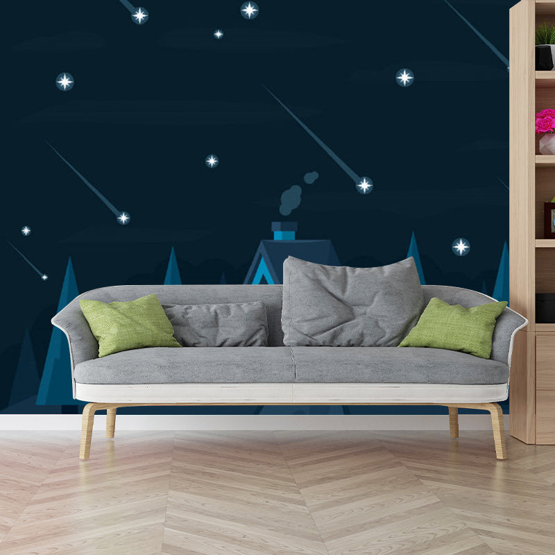 Full Illustration Stars Wall Mural for Children's Bedroom in Dark Blue, Personalized Size Available Clearhalo 'Wall Decor' 'Wall Mural' 1112755