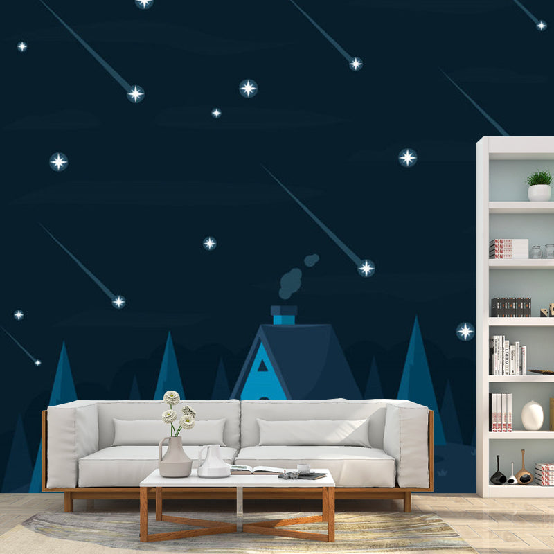 Full Illustration Stars Wall Mural for Children's Bedroom in Dark Blue, Personalized Size Available Clearhalo 'Wall Decor' 'Wall Mural' 1112756