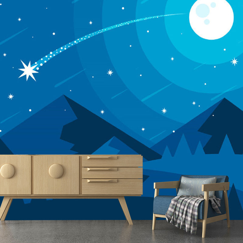 Decorative Moon and Mountain Mural Wallpaper Non-Woven Fabric Nordic Wall Covering for Kid's Bedroom Clearhalo 'Wall Decor' 'Wall Mural' 1112760