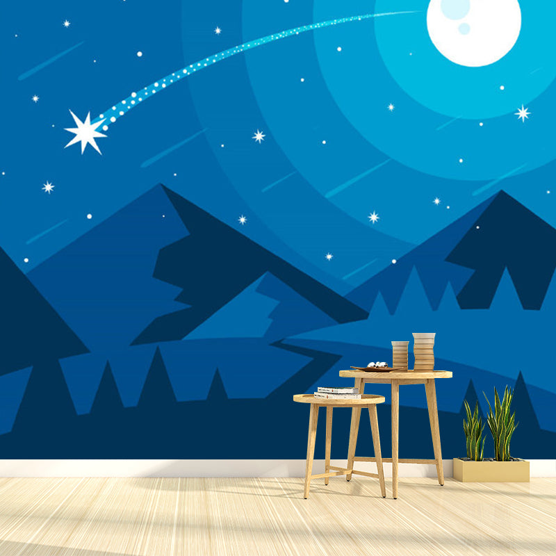 Decorative Moon and Mountain Mural Wallpaper Non-Woven Fabric Nordic Wall Covering for Kid's Bedroom Clearhalo 'Wall Decor' 'Wall Mural' 1112761