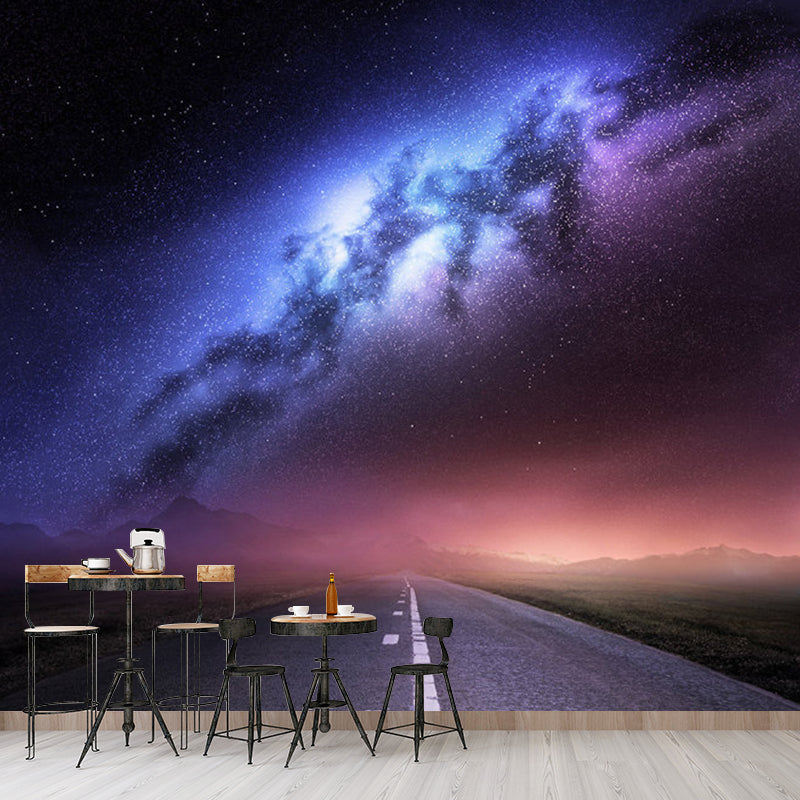 Road and Galaxy Mural Wallpaper for Bedroom Modern Wall Decor in Purple, Customized Size Available Clearhalo 'Wall Decor' 'Wall Mural' 1112835