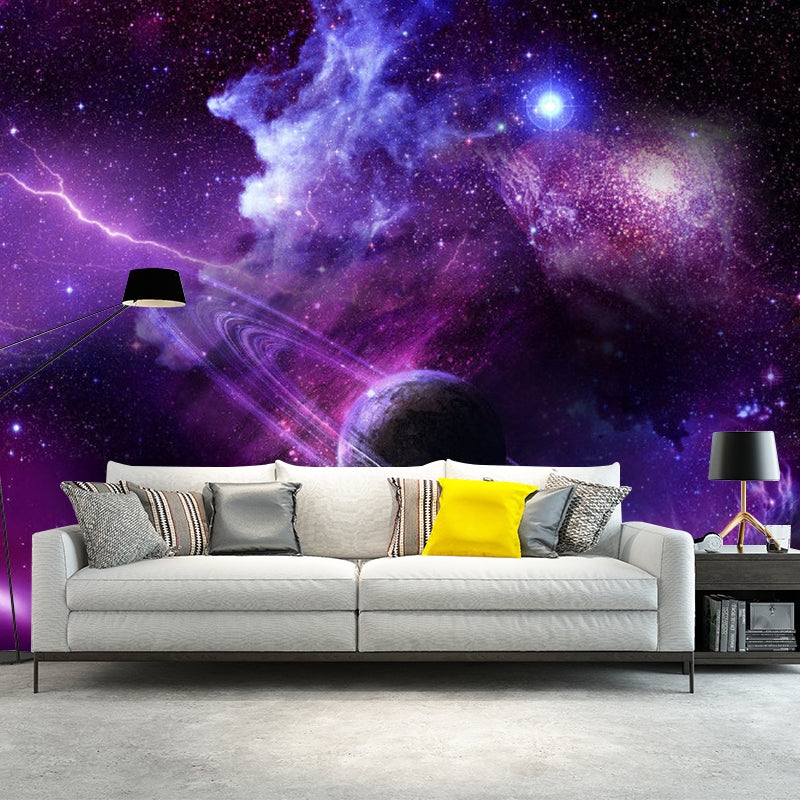 Photography Planet and Nebula Mural Full Size Wall Covering in Purple, Made to Measure Purple Clearhalo 'Wall Decor' 'Wall Mural' 1112864