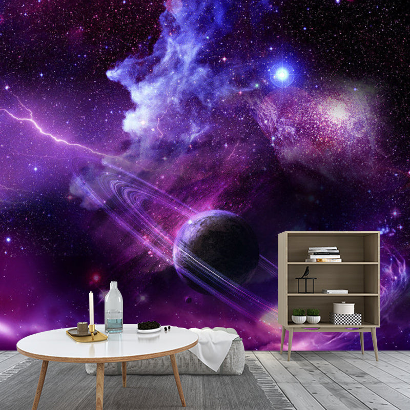 Photography Planet and Nebula Mural Full Size Wall Covering in Purple, Made to Measure Clearhalo 'Wall Decor' 'Wall Mural' 1112865