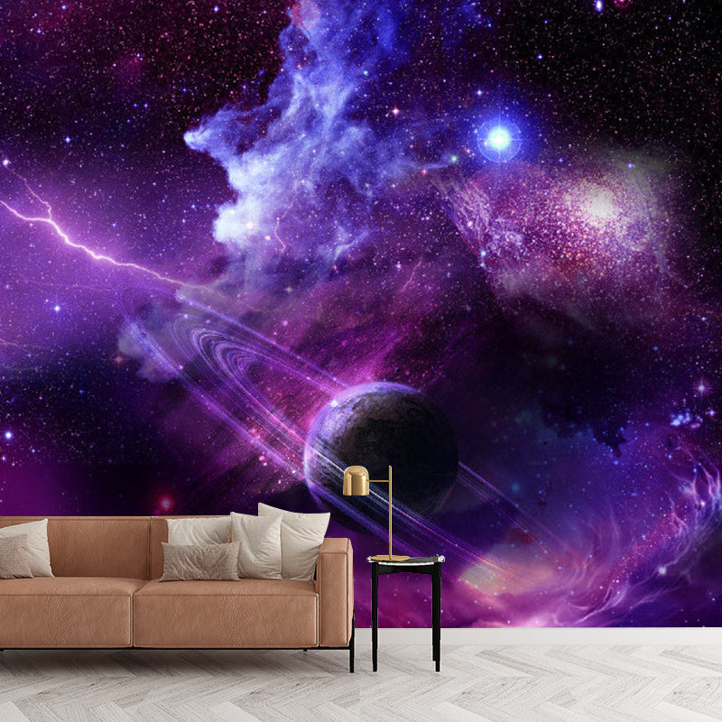 Photography Planet and Nebula Mural Full Size Wall Covering in Purple, Made to Measure Clearhalo 'Wall Decor' 'Wall Mural' 1112866