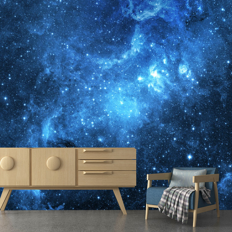 Contemporary Nebula Wall Covering for Home Decoration, Custom-Printed Wall Mural Decal in Blue Clearhalo 'Wall Decor' 'Wall Mural' 1112870