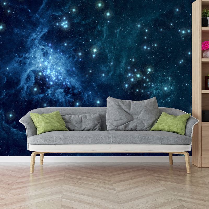 Whole Gleaming Galaxy Mural Wallpaper for Living Room Stars Wall Art in Blue, Water-Resistant Blue Clearhalo 'Wall Decor' 'Wall Mural' 1112874