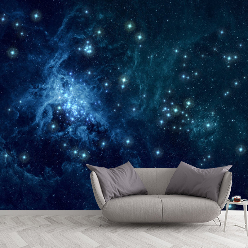 Whole Gleaming Galaxy Mural Wallpaper for Living Room Stars Wall Art in Blue, Water-Resistant Clearhalo 'Wall Decor' 'Wall Mural' 1112875