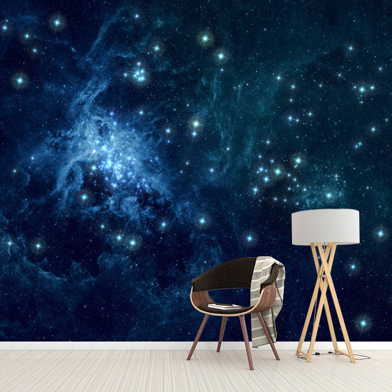 Whole Gleaming Galaxy Mural Wallpaper for Living Room Stars Wall Art in Blue, Water-Resistant Clearhalo 'Wall Decor' 'Wall Mural' 1112876