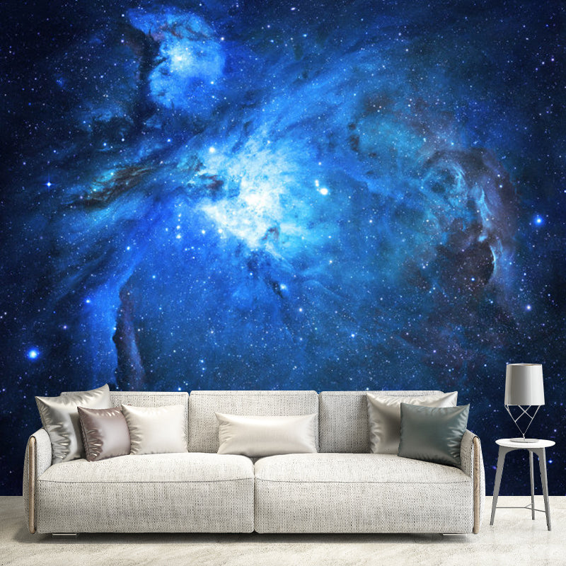 Whole Illustration Style Mural Wallpaper for Living Room with Nebula Design in Blue Clearhalo 'Wall Decor' 'Wall Mural' 1114030