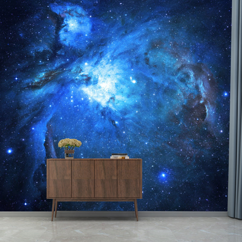 Whole Illustration Style Mural Wallpaper for Living Room with Nebula Design in Blue Clearhalo 'Wall Decor' 'Wall Mural' 1114031