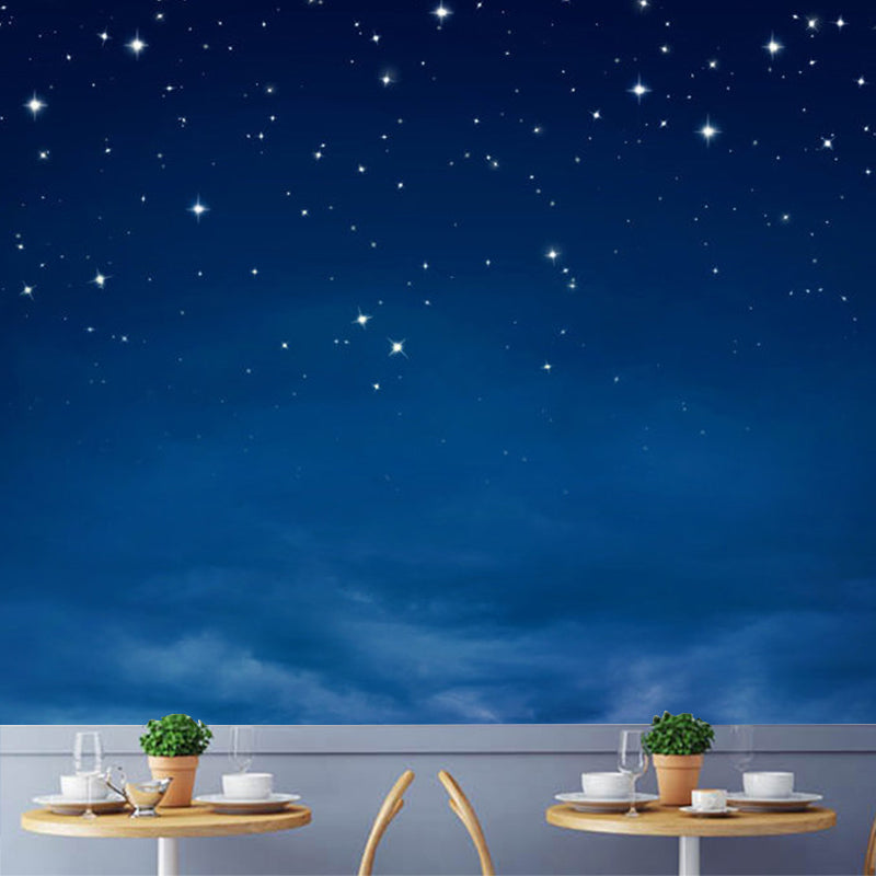 Large Photo Stars Wall Mural for Coffee Shop Decoration in Blue, Made to Measure Blue Clearhalo 'Wall Decor' 'Wall Mural' 1114034