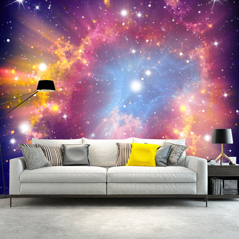 Large Nordic Wall Covering in Pink Gleaming Nebula Wall Mural Decal, Made to Measure Pink Clearhalo 'Wall Decor' 'Wall Mural' 1114044