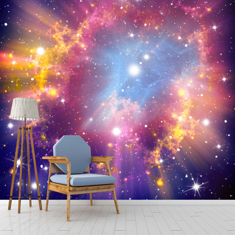 Large Nordic Wall Covering in Pink Gleaming Nebula Wall Mural Decal, Made to Measure Clearhalo 'Wall Decor' 'Wall Mural' 1114045