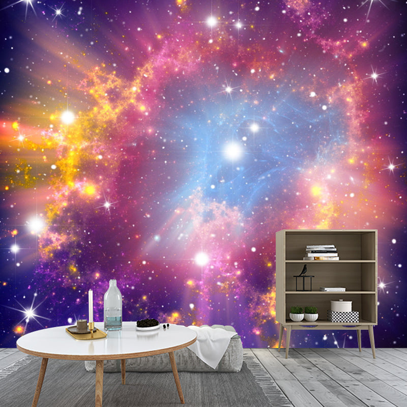 Large Nordic Wall Covering in Pink Gleaming Nebula Wall Mural Decal, Made to Measure Clearhalo 'Wall Decor' 'Wall Mural' 1114046