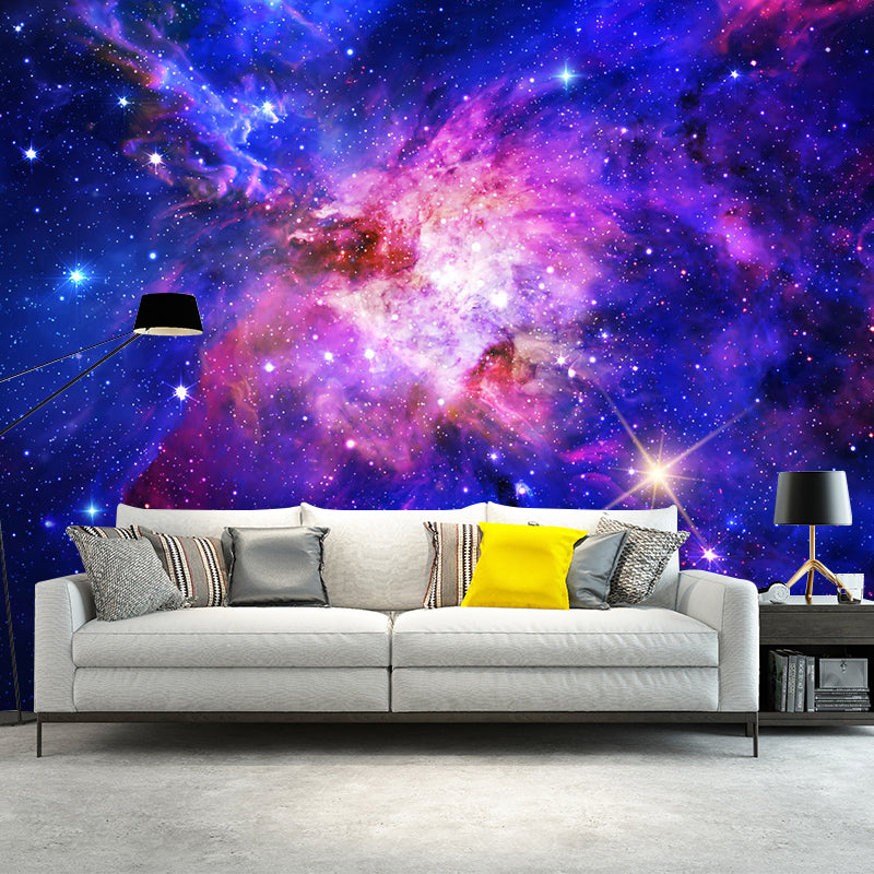 Extra Large Nebula Wall Covering in Blue and Purple Non-Woven Wall Mural for Accent Wall, Made to Measure Blue-Purple Clearhalo 'Wall Decor' 'Wall Mural' 1114069