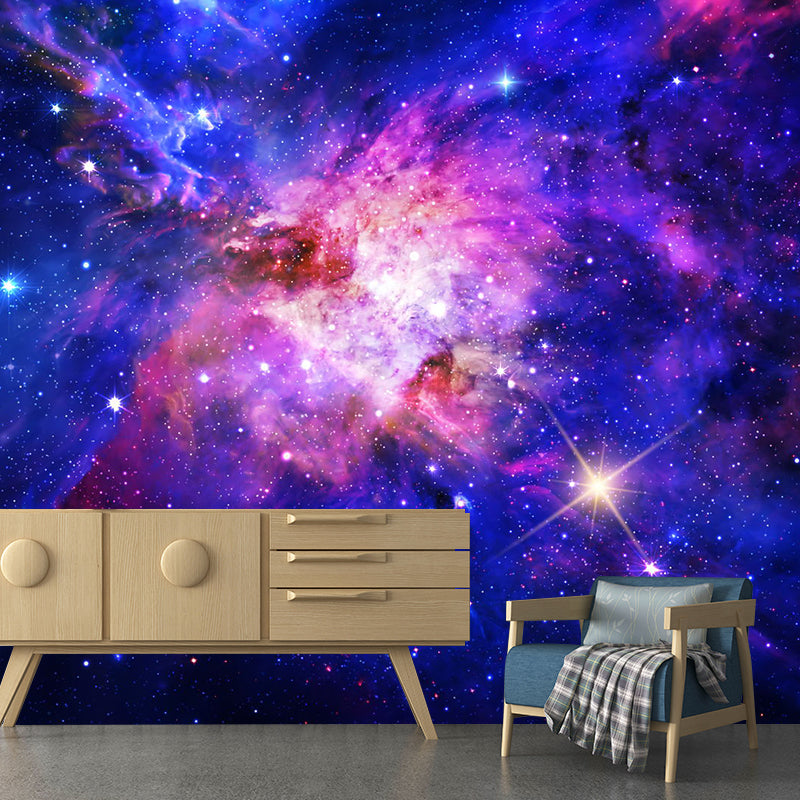 Extra Large Nebula Wall Covering in Blue and Purple Non-Woven Wall Mural for Accent Wall, Made to Measure Clearhalo 'Wall Decor' 'Wall Mural' 1114070