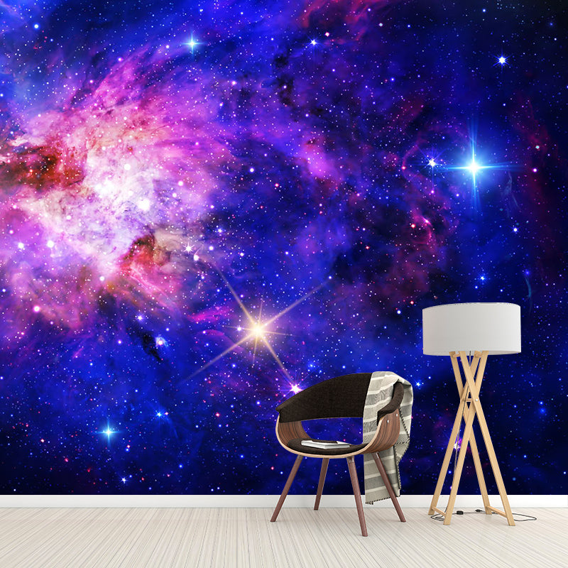 Extra Large Nebula Wall Covering in Blue and Purple Non-Woven Wall Mural for Accent Wall, Made to Measure Clearhalo 'Wall Decor' 'Wall Mural' 1114071