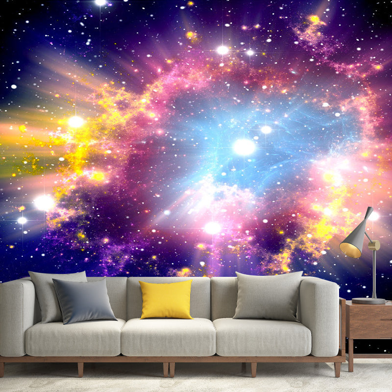 Simple Flaring Nebula Wall Decor in Blue and Purple Living Room Mural Wallpaper, Custom-Made Clearhalo 'Wall Decor' 'Wall Mural' 1114075