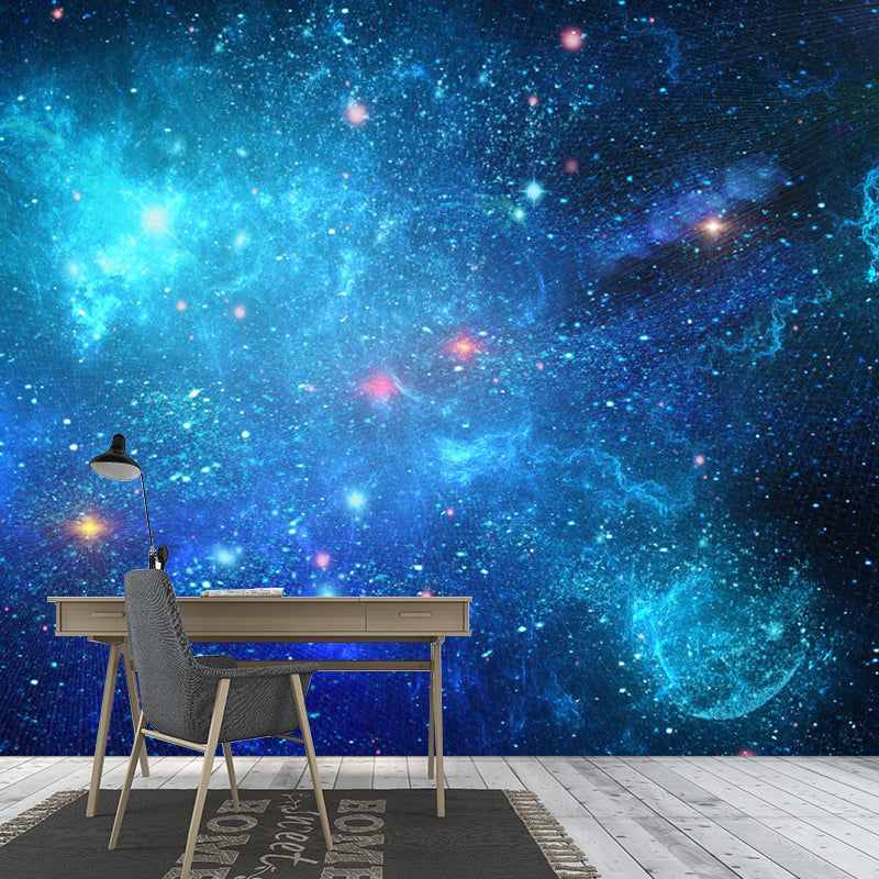 Blue Flaring Nebula Wall Mural Water-Resistant Wall Art for Guest Room Decoration Clearhalo 'Wall Decor' 'Wall Mural' 1114081