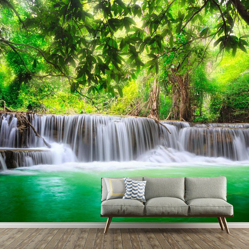 Decorative Waterfall and Trees Mural Non-Woven Fabric Minimalist Wall Covering for Living Room Green Clearhalo 'Wall Decor' 'Wall Mural' 1114124