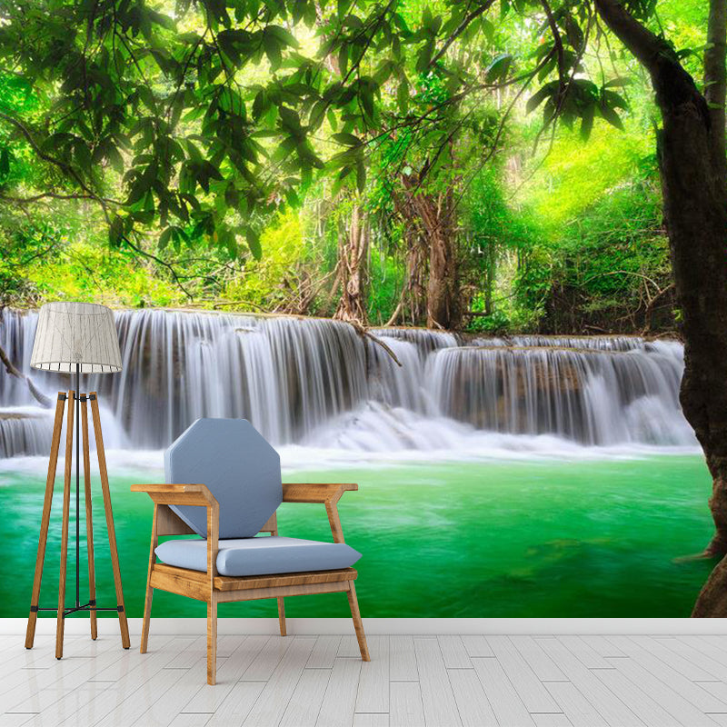 Decorative Waterfall and Trees Mural Non-Woven Fabric Minimalist Wall Covering for Living Room Clearhalo 'Wall Decor' 'Wall Mural' 1114125