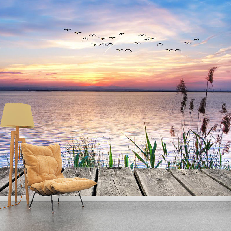 Moisture-Resistant Lake and Sky Mural Full Size Nordic Wall Covering for Home Decoration Blue-Brown Clearhalo 'Wall Decor' 'Wall Mural' 1114139