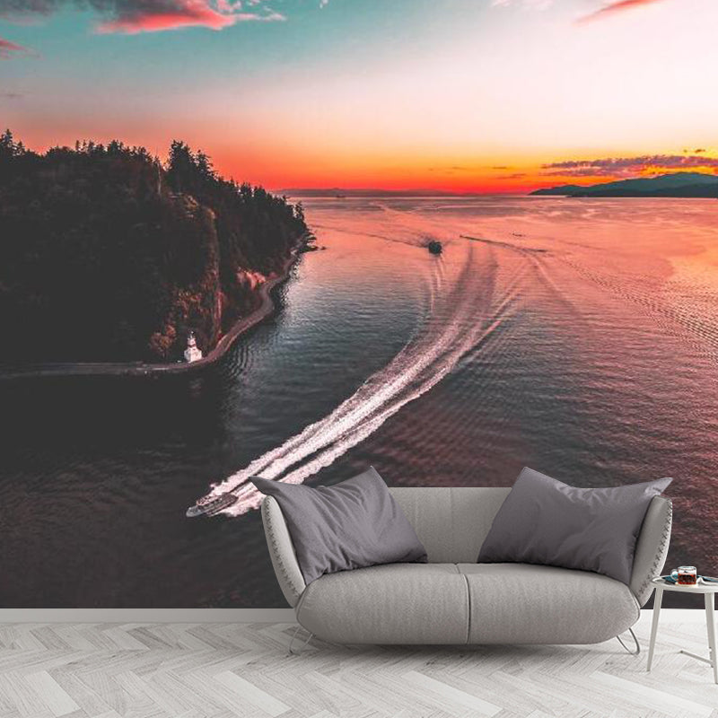 Minimalist Sky and River Mural in Blue and Pink Home Decorative Wall Covering, Made to Measure Clearhalo 'Wall Decor' 'Wall Mural' 1114180