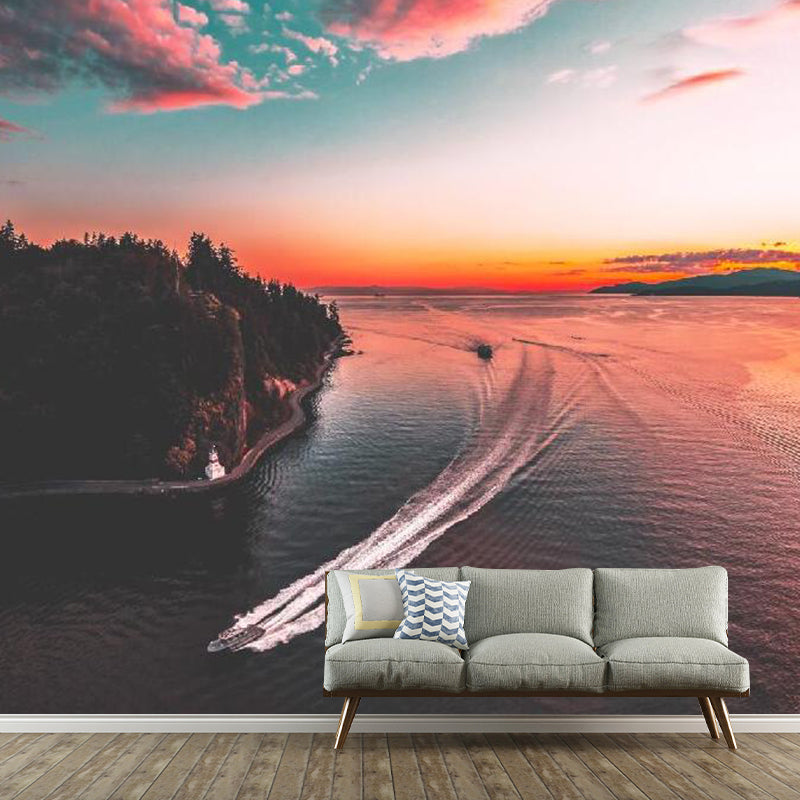 Minimalist Sky and River Mural in Blue and Pink Home Decorative Wall Covering, Made to Measure Clearhalo 'Wall Decor' 'Wall Mural' 1114181