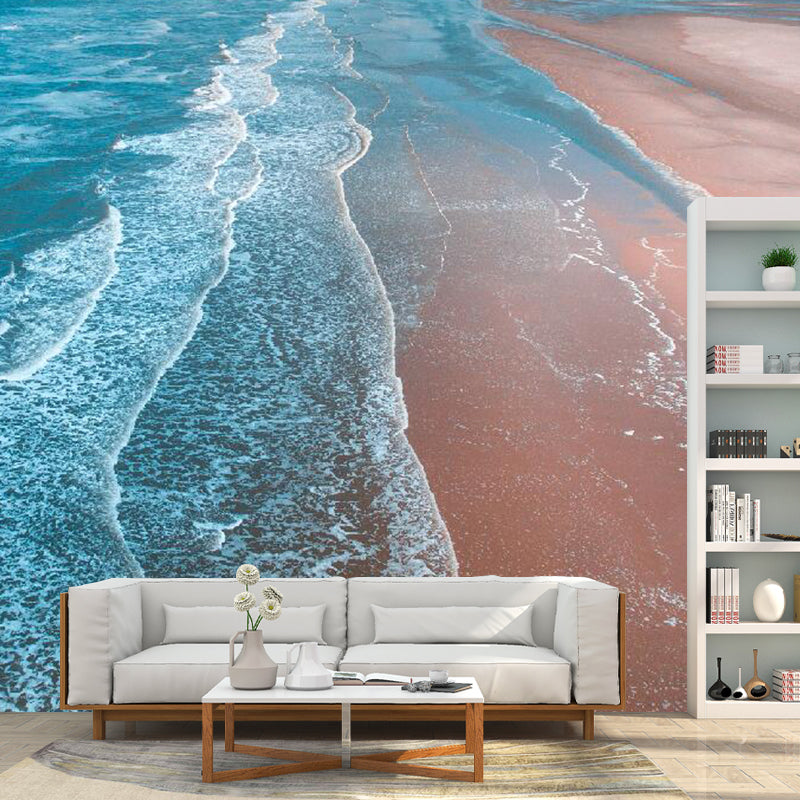 Whole Seashore Beach Mural Wallpaper for Living Room Wave Wall Art in Brown and Blue, Moisture-Resistant Clearhalo 'Wall Decor' 'Wall Mural' 1114200