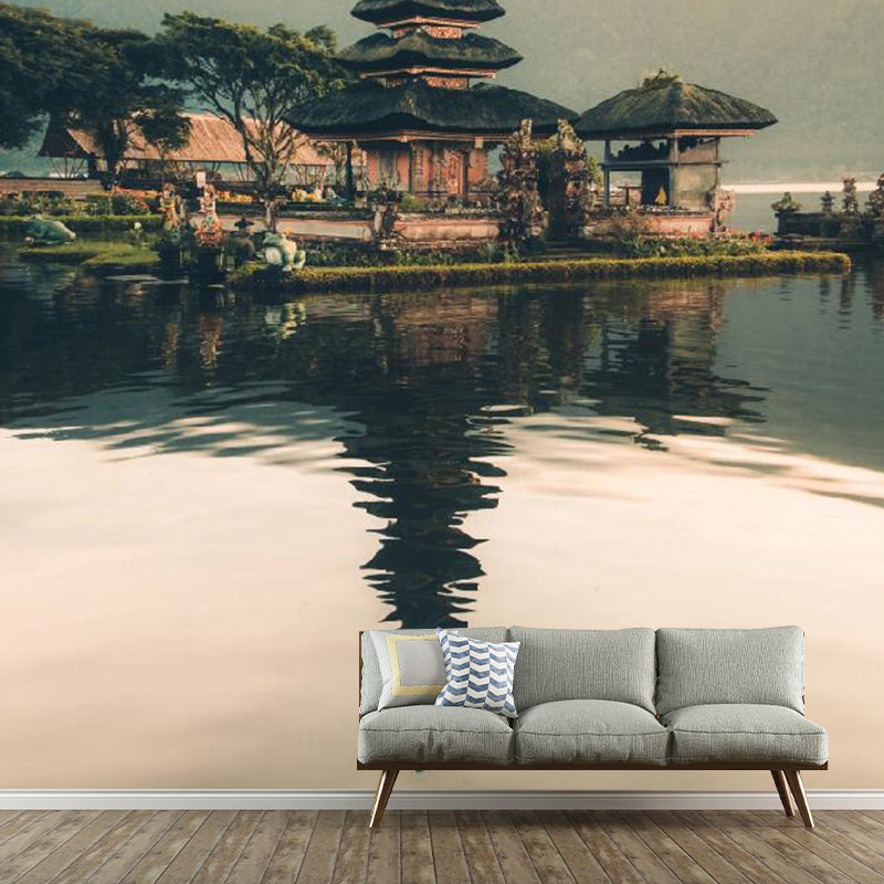 Photo Pagoda and Lake Mural Wallpaper Full Size Wall Art for Guest Room, Custom Size Available Clearhalo 'Wall Decor' 'Wall Mural' 1114230