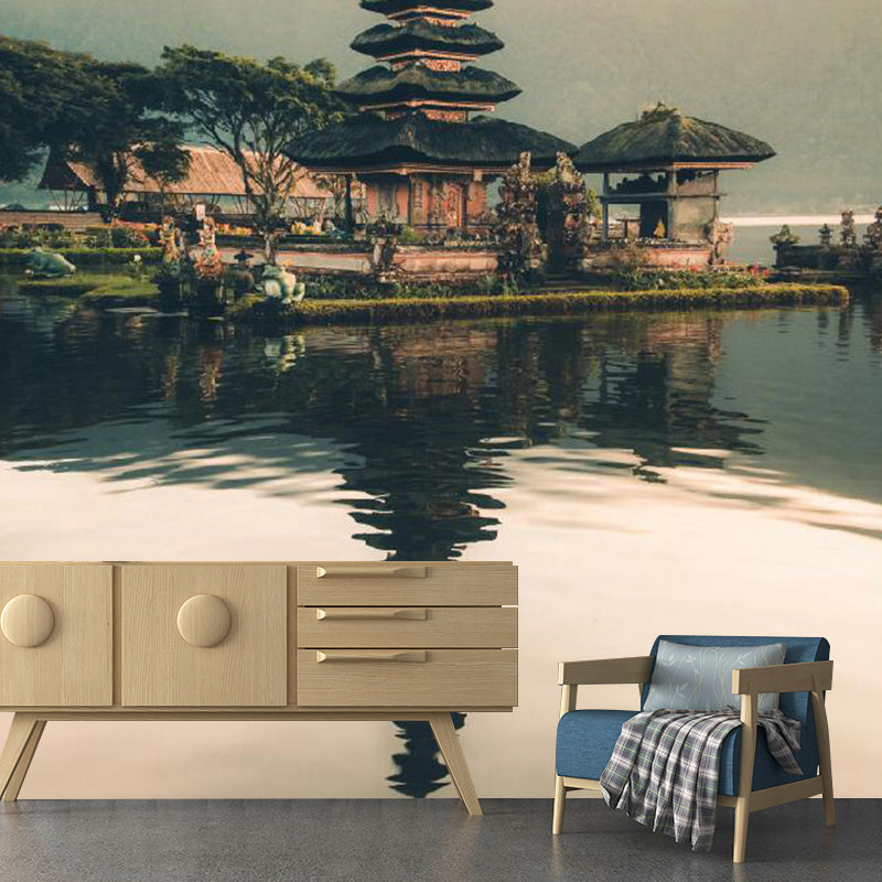 Photo Pagoda and Lake Mural Wallpaper Full Size Wall Art for Guest Room, Custom Size Available Clearhalo 'Wall Decor' 'Wall Mural' 1114231