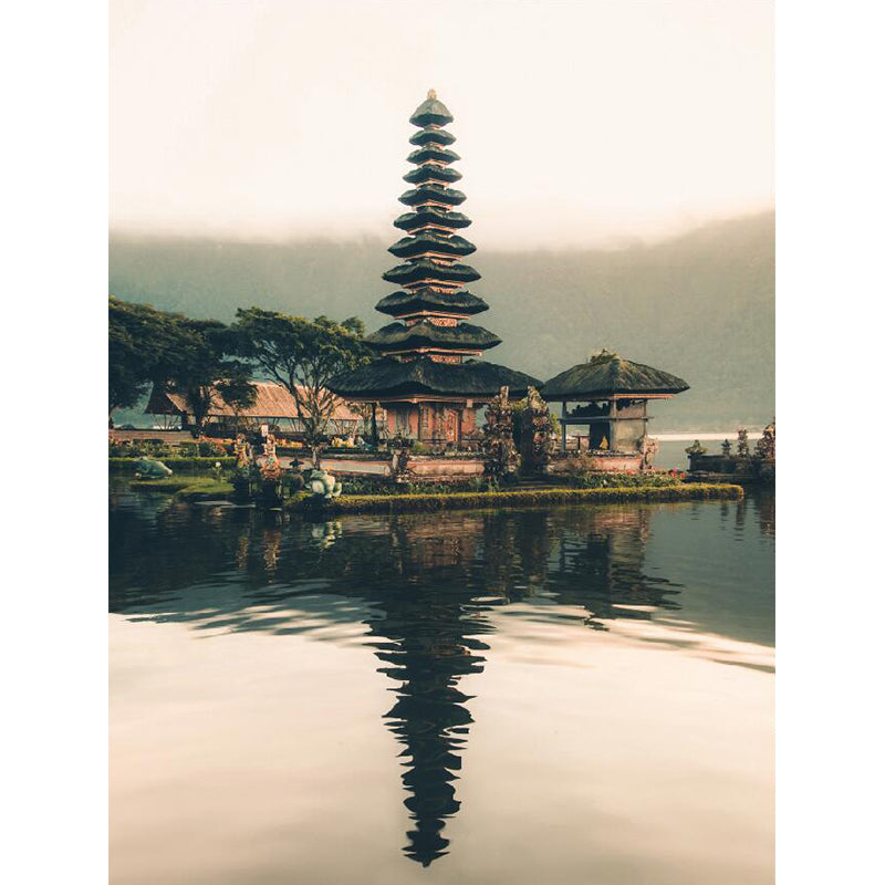 Photo Pagoda and Lake Mural Wallpaper Full Size Wall Art for Guest Room, Custom Size Available Clearhalo 'Wall Decor' 'Wall Mural' 1114232