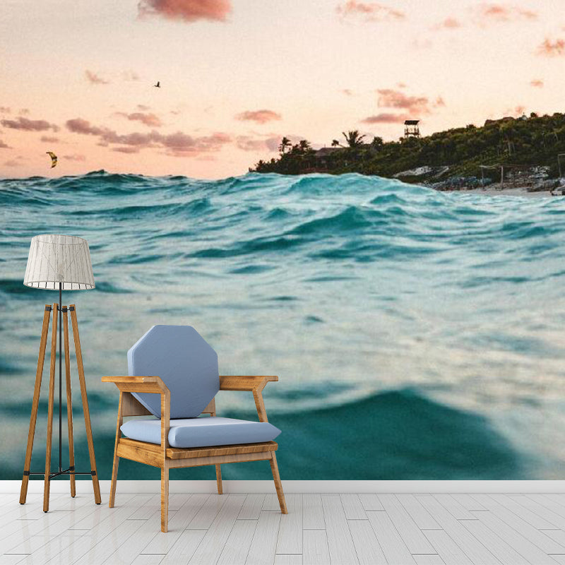 Cloudy Sky and Water Mural for Dining Room Contemporary Wall Covering in Pink and Blue, Made to Measure Clearhalo 'Wall Decor' 'Wall Mural' 1114250