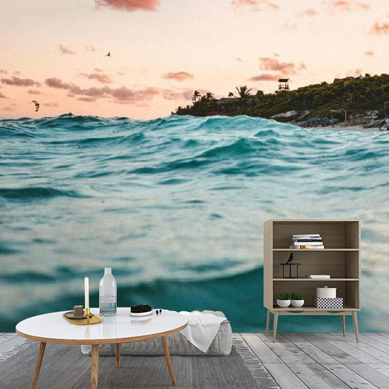 Cloudy Sky and Water Mural for Dining Room Contemporary Wall Covering in Pink and Blue, Made to Measure Clearhalo 'Wall Decor' 'Wall Mural' 1114251