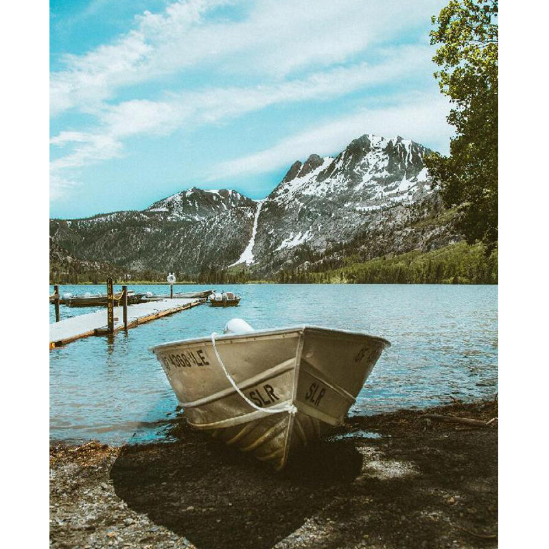 Nordic Mountain and Boat Mural in Aqua Guest Room Decorative Wall Art, Made to Measure Clearhalo 'Wall Decor' 'Wall Mural' 1114267