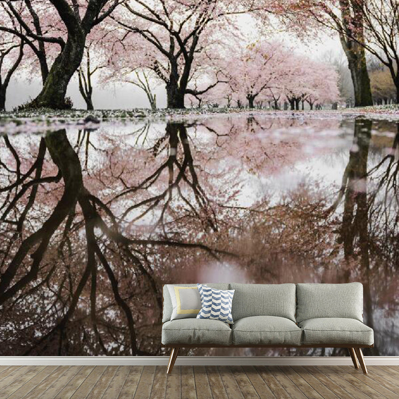 Full Size Photo Simplicity Mural Wallpaper for Accent Wall with Sakura Blossom Design in Pink Clearhalo 'Wall Decor' 'Wall Mural' 1114290