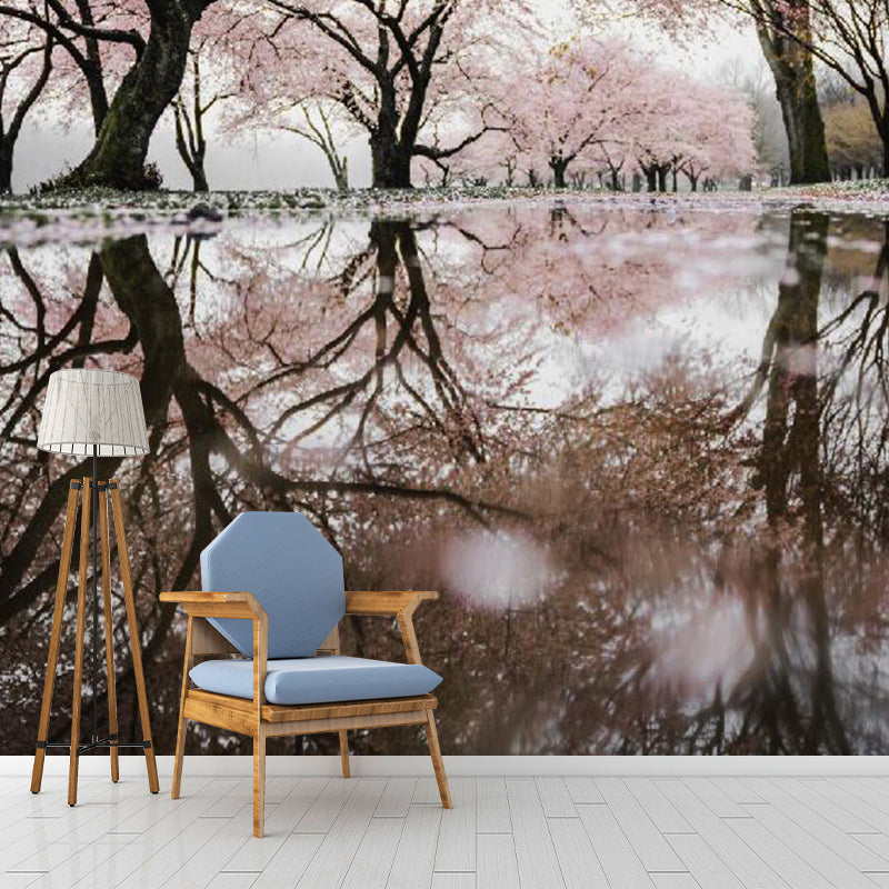 Full Size Photo Simplicity Mural Wallpaper for Accent Wall with Sakura Blossom Design in Pink Clearhalo 'Wall Decor' 'Wall Mural' 1114291