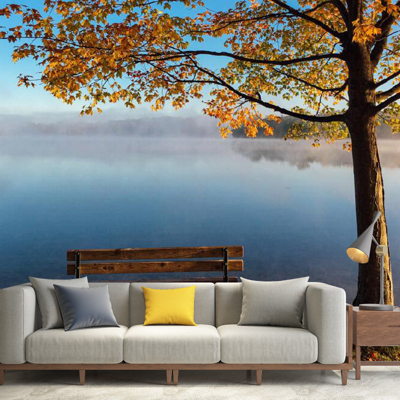 Enormous Photography Autumn Tree Mural Wallpaper for Guest Room Decor in Yellow and Blue, Made to Measure Yellow-Blue Clearhalo 'Wall Decor' 'Wall Mural' 1114294