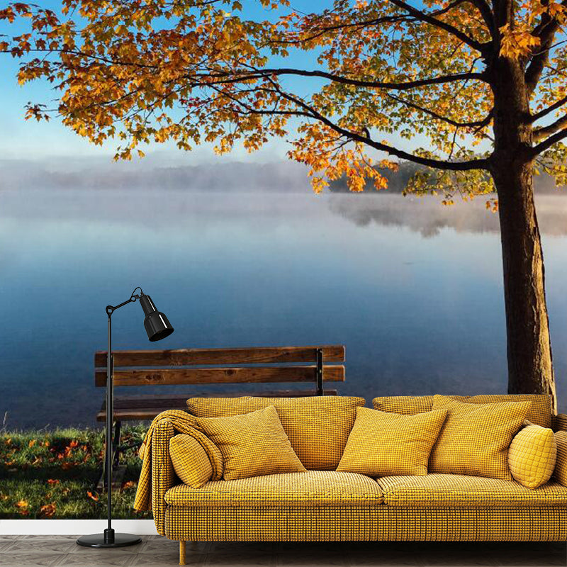 Enormous Photography Autumn Tree Mural Wallpaper for Guest Room Decor in Yellow and Blue, Made to Measure Clearhalo 'Wall Decor' 'Wall Mural' 1114296