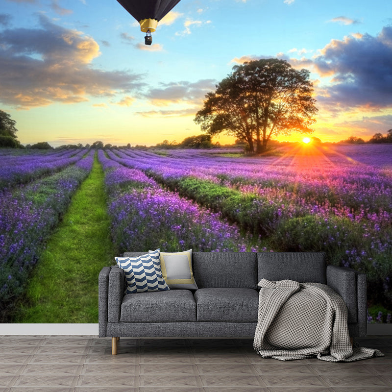 Purple and Blue Simple Mural Custom Size Blossom and Balloon Wall Covering for Living Room Clearhalo 'Wall Decor' 'Wall Mural' 1114310