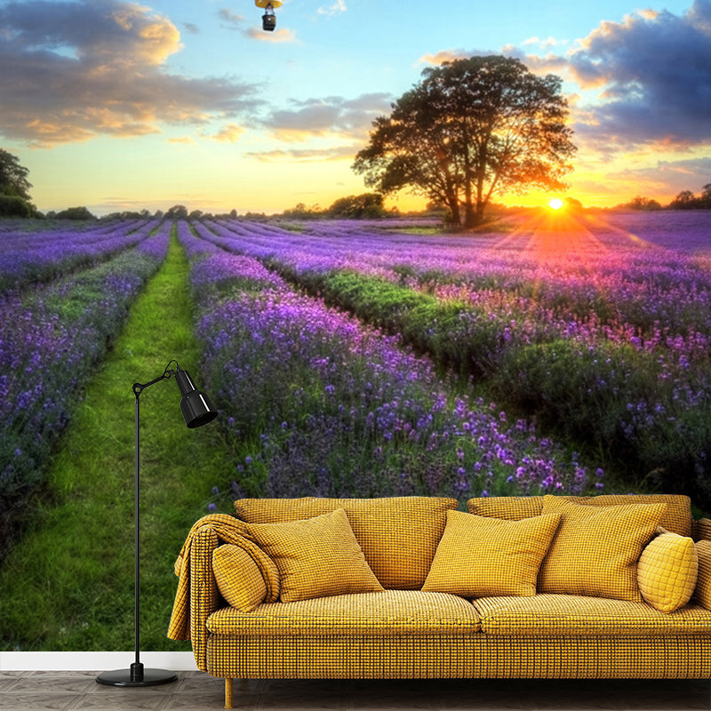 Purple and Blue Simple Mural Custom Size Blossom and Balloon Wall Covering for Living Room Clearhalo 'Wall Decor' 'Wall Mural' 1114311