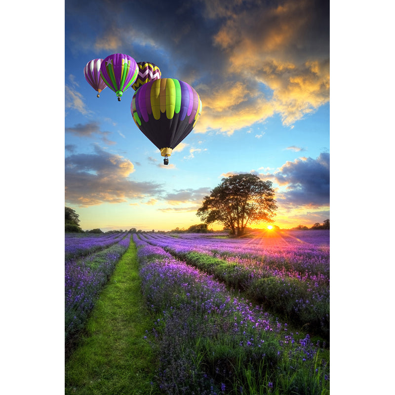 Purple and Blue Simple Mural Custom Size Blossom and Balloon Wall Covering for Living Room Clearhalo 'Wall Decor' 'Wall Mural' 1114312