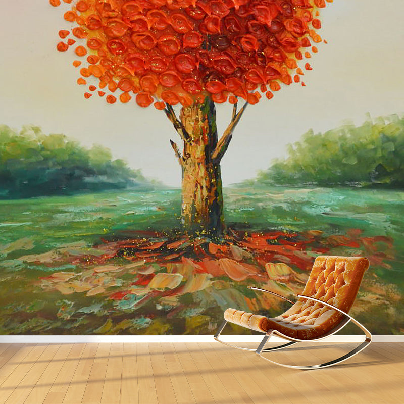 Artistic Autumn Tree Mural Wallpaper for Accent Wall, Orange, Personalized Size Available Clearhalo 'Wall Decor' 'Wall Mural' 1114321