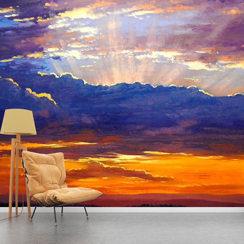 Minimalist Sky and Cloud Mural Wallpaper in Orange and Blue Home Decorative Wall Covering, Custom-Made Clearhalo 'Wall Decor' 'Wall Mural' 1114330