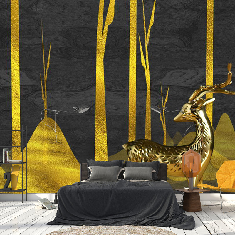 Illustration Elk Deer Mural Wallpaper Full Size Wall Decor for Guest Room, Made to Measure Clearhalo 'Wall Decor' 'Wall Mural' 1114340