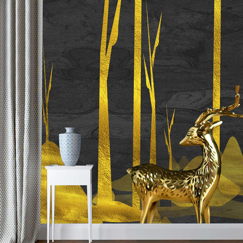 Illustration Elk Deer Mural Wallpaper Full Size Wall Decor for Guest Room, Made to Measure Clearhalo 'Wall Decor' 'Wall Mural' 1114341