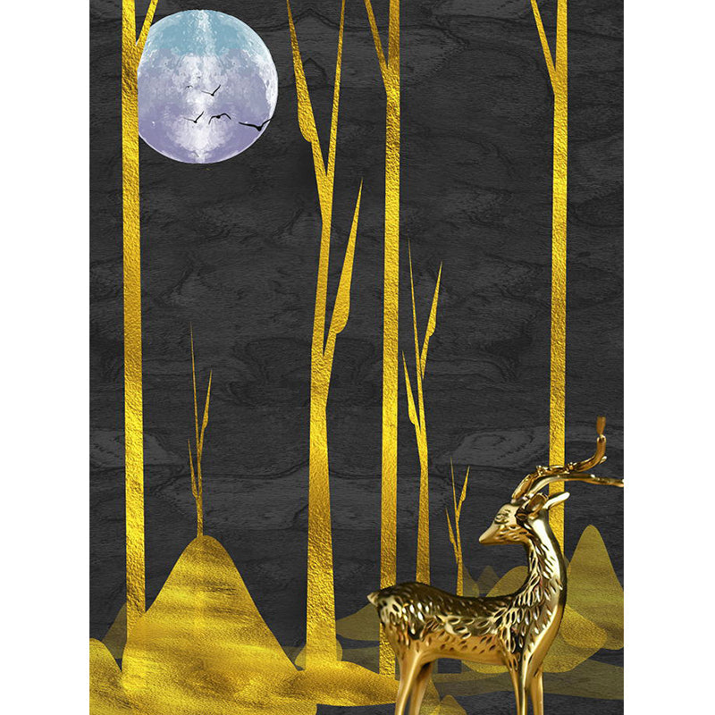 Illustration Elk Deer Mural Wallpaper Full Size Wall Decor for Guest Room, Made to Measure Clearhalo 'Wall Decor' 'Wall Mural' 1114342